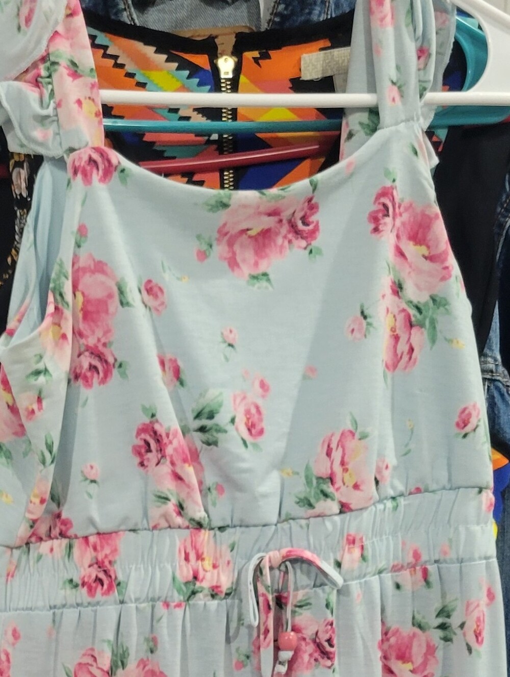 Three Hearts Light Blue Dress with Pink Floral Print